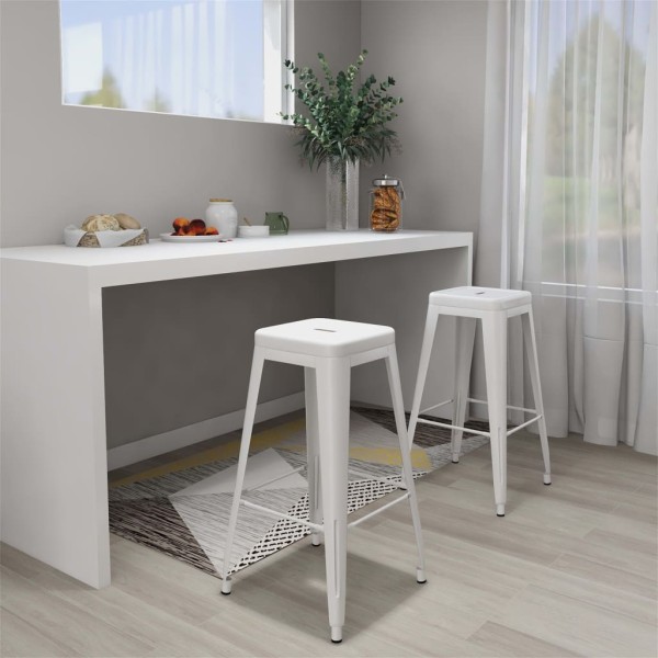 Bar stools, 2 pcs., white, metal, stackable