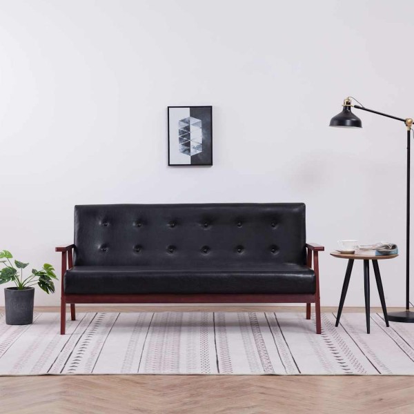 Three-seater sofa, black color, artificial leather