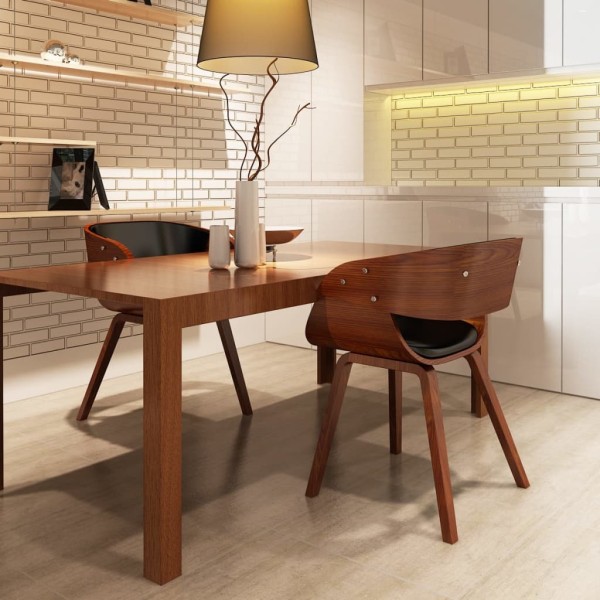 Dining room chairs, 2 pcs., brown, curved wood and artificial leather