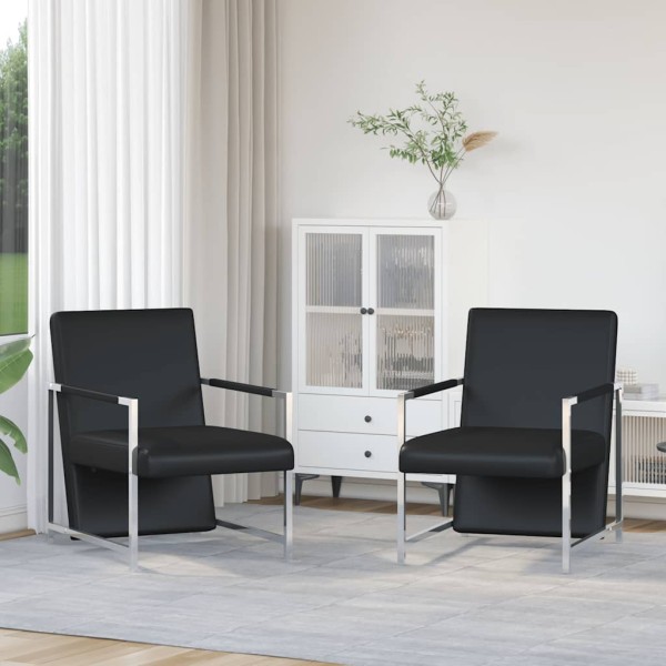 Armchairs, 2 pcs., black, chrome frame, artificial leather