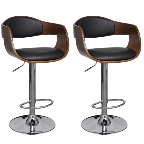 Bar stools, 2 pcs., curved wood and artificial leather
