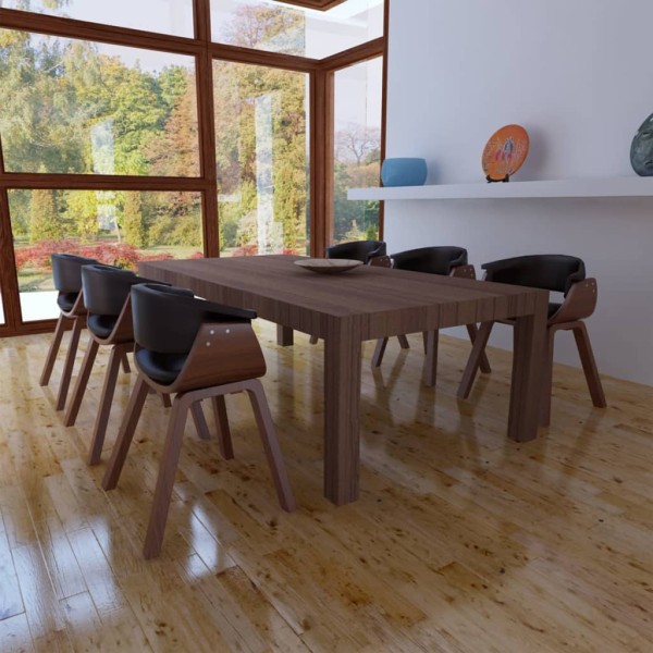 Dining room chairs, 6 pcs., curved wood and artificial leather