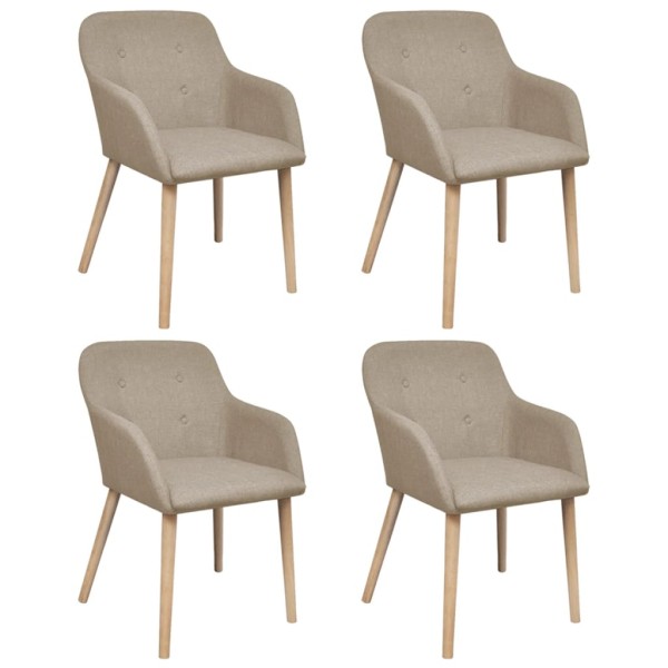 Dining chairs, 4 pcs., cream fabric and oak wood. mass