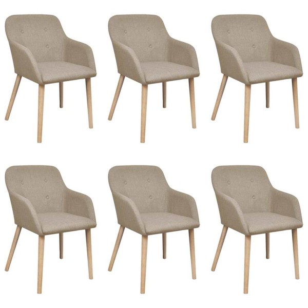 Dining chairs, 6 pcs., cream fabric and oak wood. mass