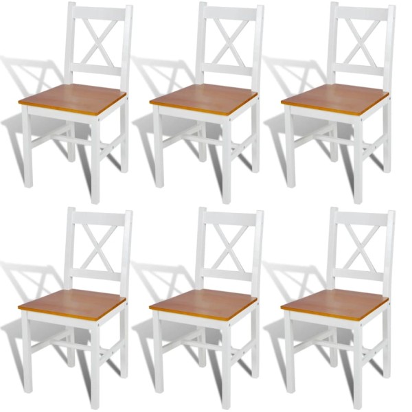 Dining room chairs, 6 pcs., white, pine wood