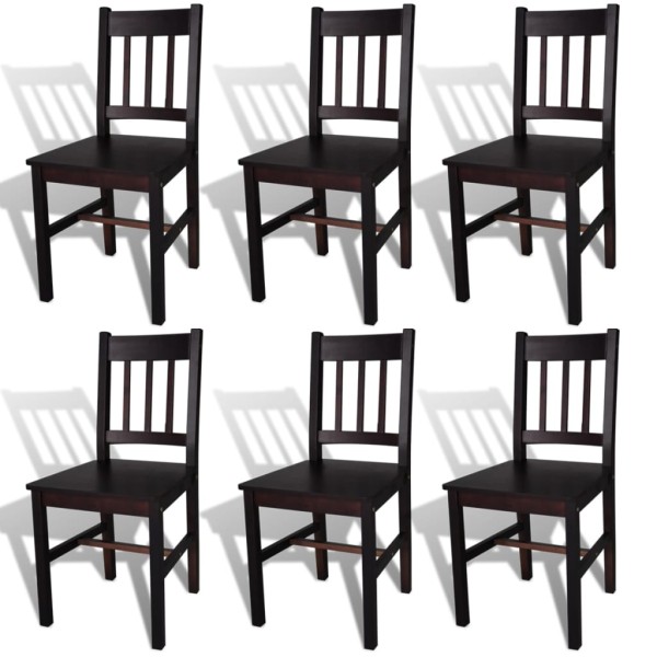 Dining room chairs, 6 pcs., dark brown, pine wood