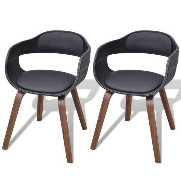 Dining room chairs, 2 pcs., black, curved wood, artificial leather