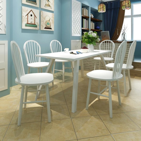 Dining room chairs, 6 pcs., white. sp., rubber tree wood. array