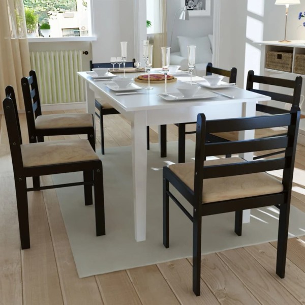 Dining room chairs, 6 pcs., brown, solid wood and velvet