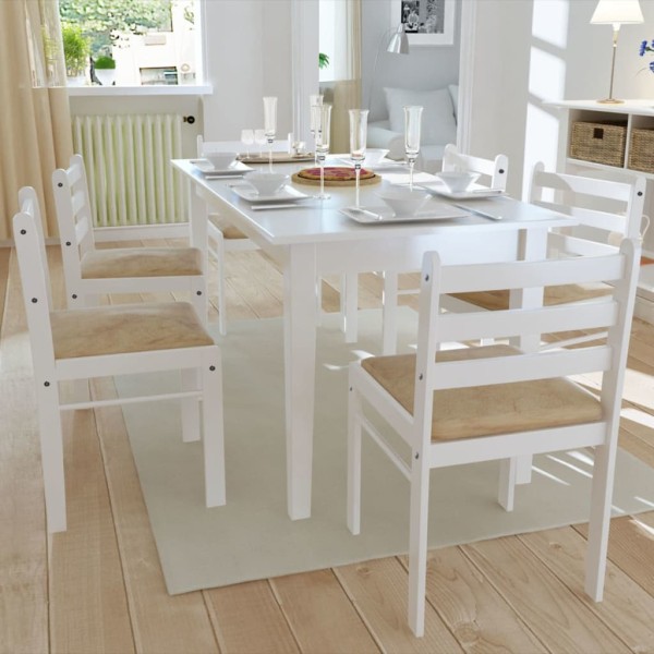 Dining room chairs, 6 pcs., white, solid wood and velvet