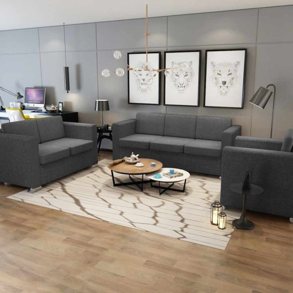 Set of 3 sofas, fabric, dark gray