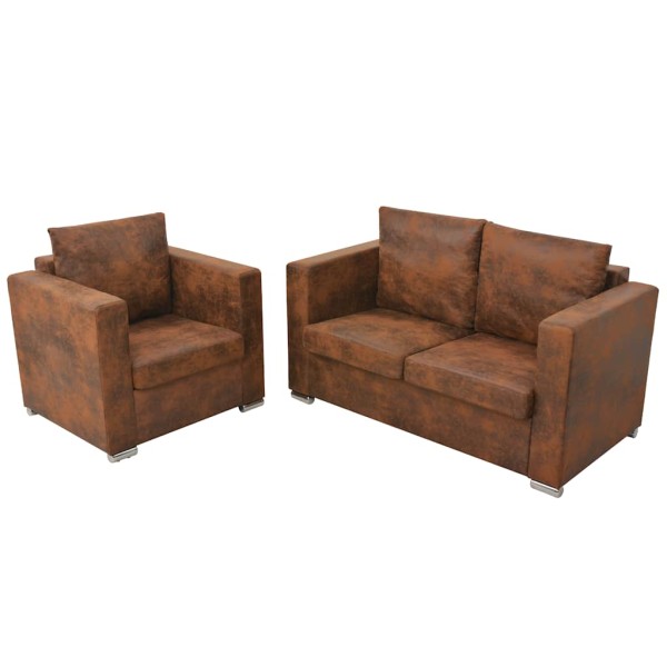Sofa set, 2d., work. suede leather