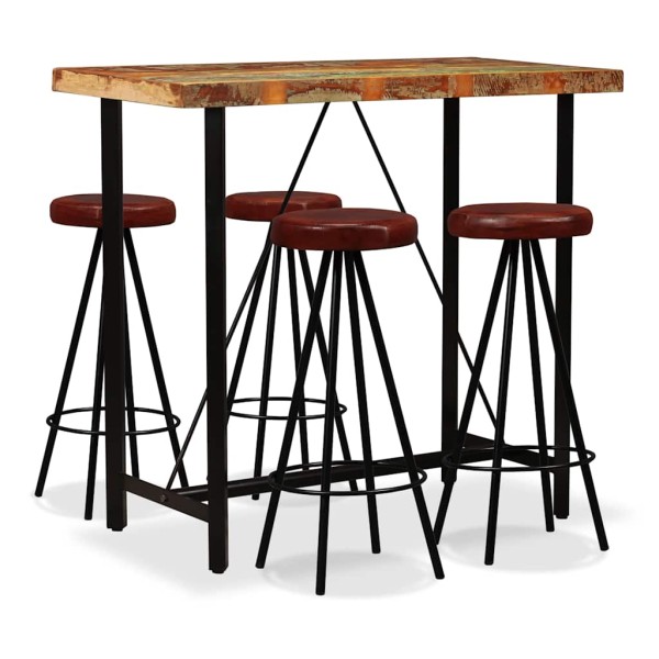 Bar set, 5d, solid reclaimed wood and genuine leather