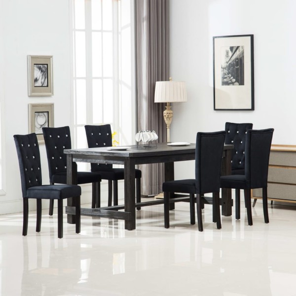 Dining room chairs, 6 pcs., black, velvet
