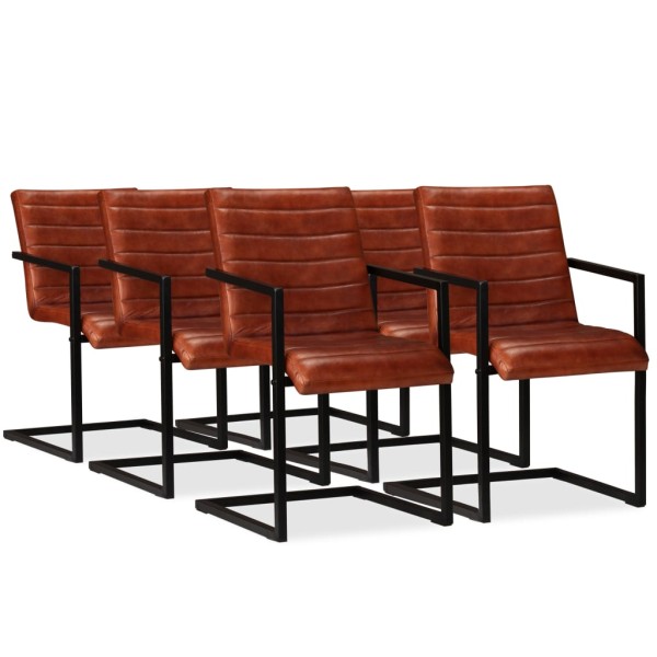 Dining room chairs, 6 pcs., brown, genuine leather