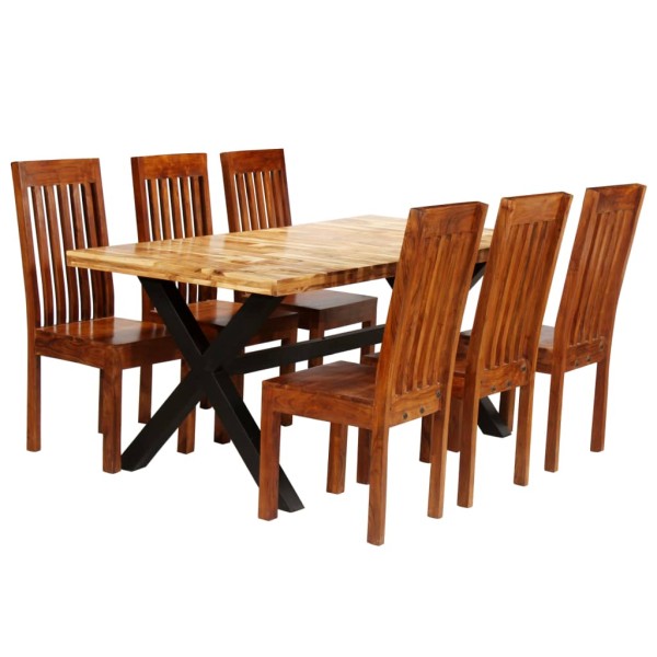 Dining set, 7d, solid acacia and mango wood