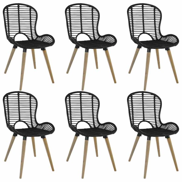 Dining room chairs, 6 pcs., black color, natural rattan