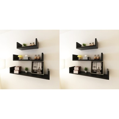 Wall shelves, 6 pcs., black