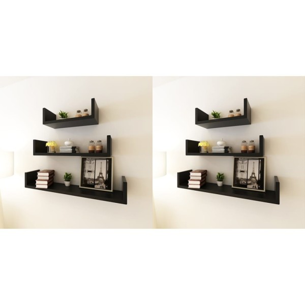 Wall shelves, 6 pcs., black
