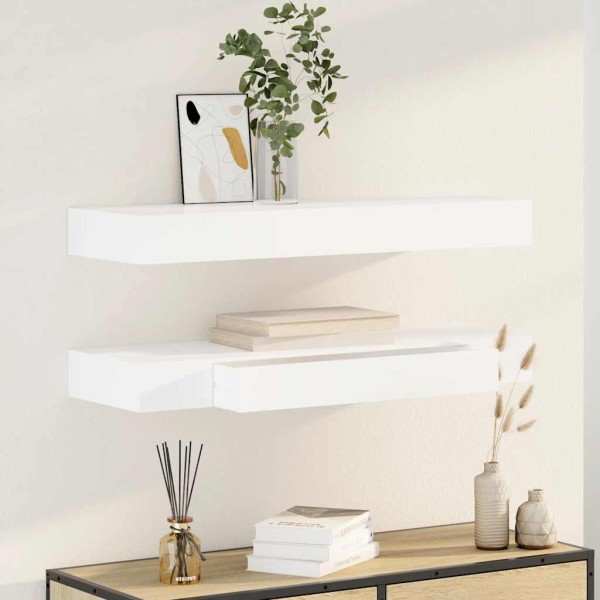 hang up wall shelves with drawers, 2 pcs., white, 80 cm