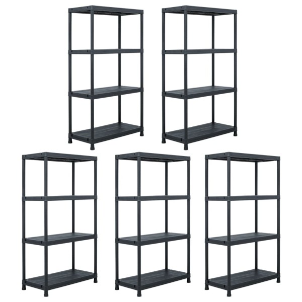 Storage shelves, 5 pcs., black, 60x30x138cm, plastic
