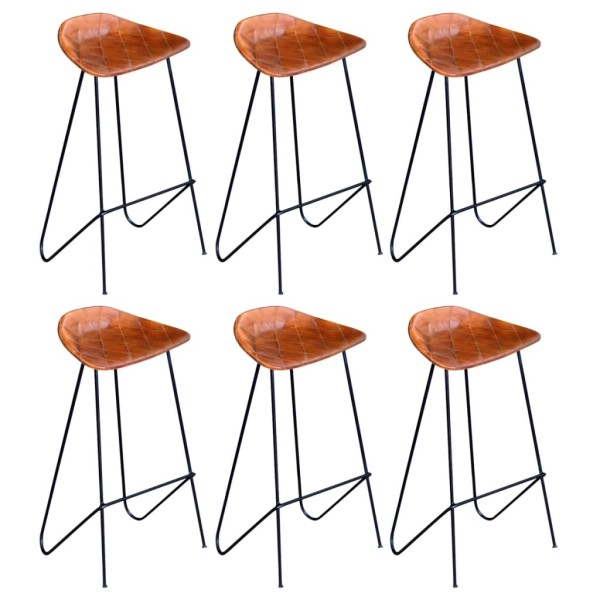 Bar stools, 6 pcs., brown color, real leather