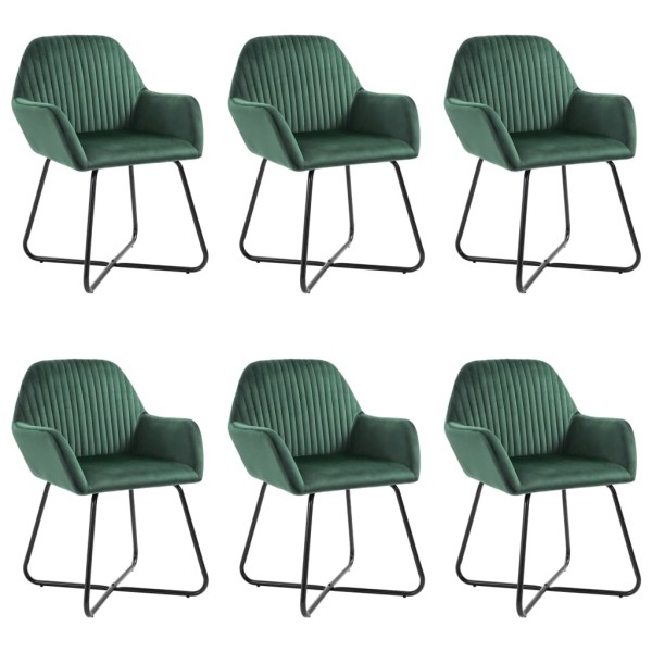 Dining room chairs, 6 pcs., green, velvet