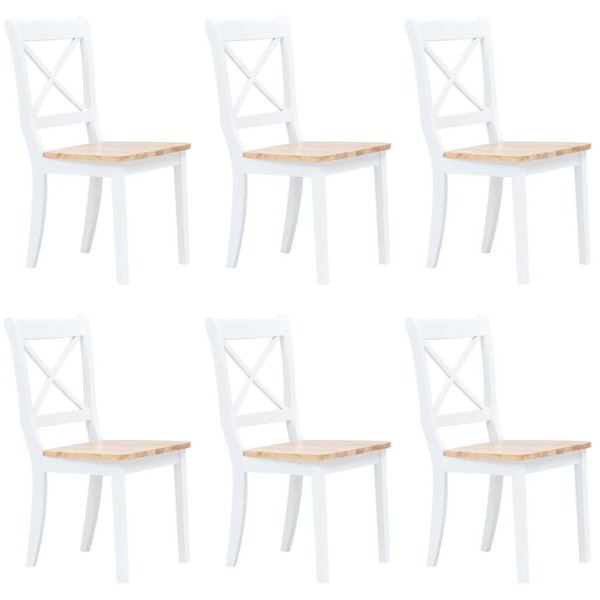 Dining room chairs, 6 pcs., white and light, rubber wood