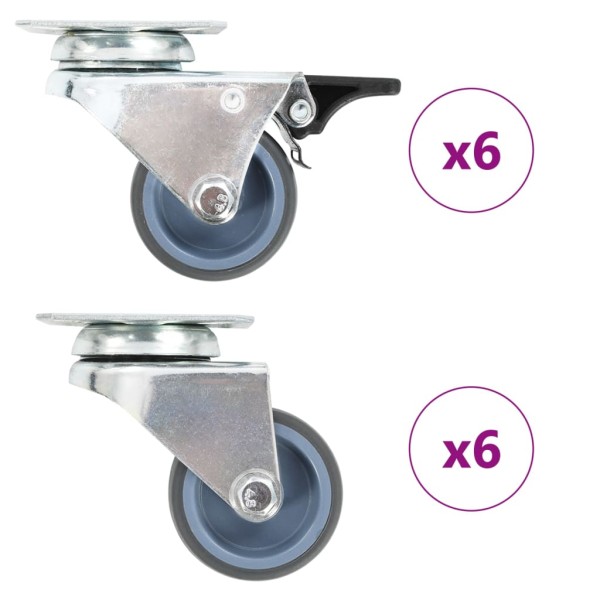 Wheels, 12pcs., swivel, double wheels, 50mm
