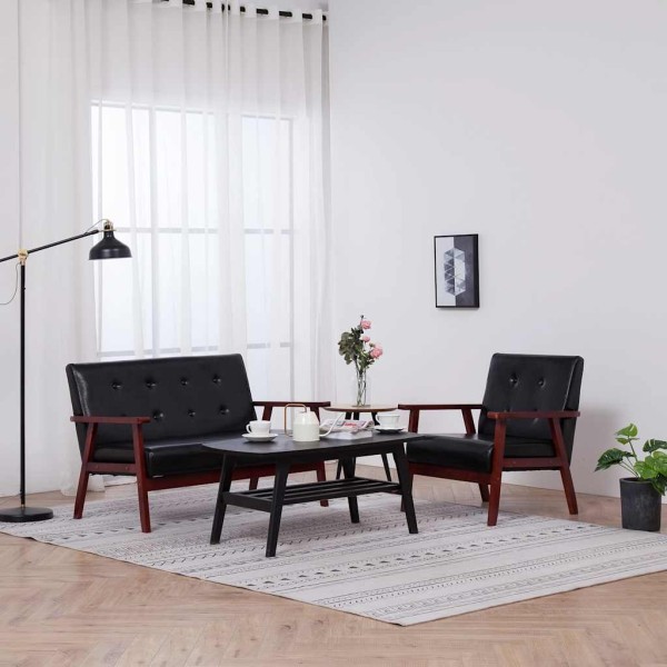 Sofa set, 2 parts, black color, artificial leather