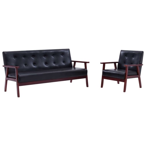 Sofa set, 2 parts, black color, artificial leather