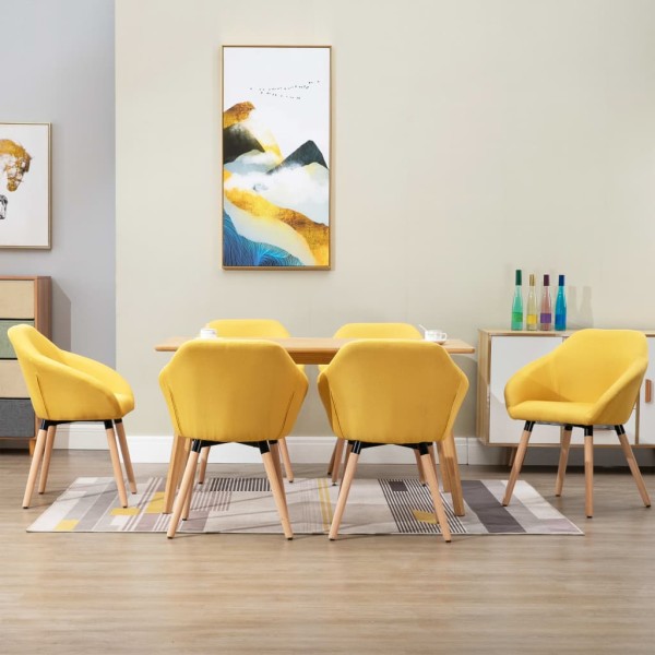 Dining room chairs, 6 pcs., yellow, fabric (3x283466)