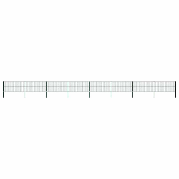 Fence panel with posts, iron, 1385x80cm, green