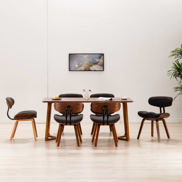 Dining room chairs, 6 pcs., gray sp., curved wood and fabric