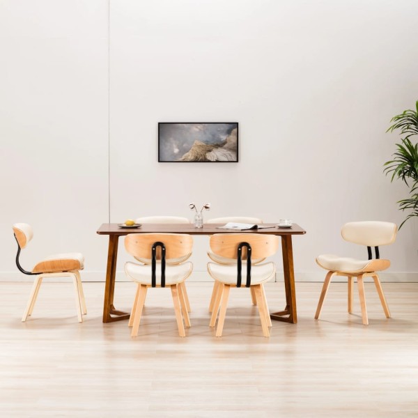 Dining chairs, 6 pcs., cream. sp., curved med. and work the skin