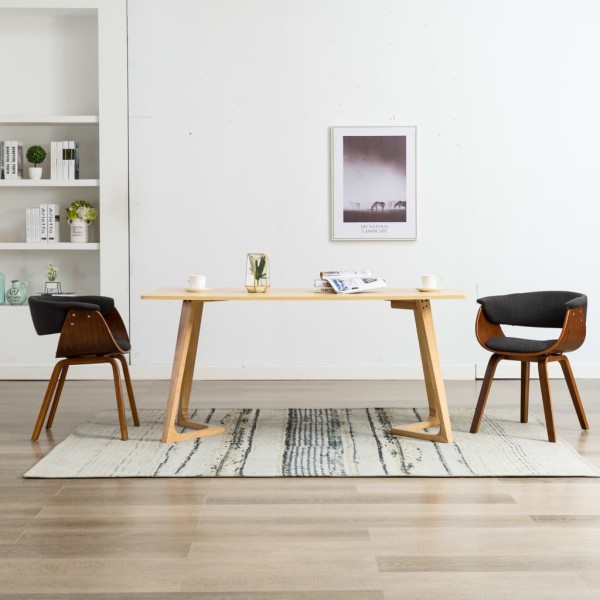 Dining chairs, 2 pcs., gray sp., curved wood. and fabric
