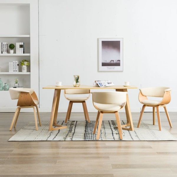 Dining chairs, 4 pcs., cream. sp., curved med. and work the skin
