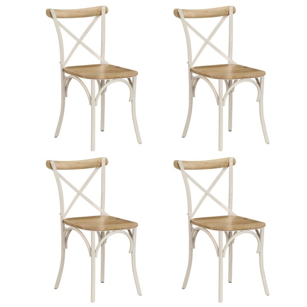 Chairs, 4 pcs., white sp., mango wood. mass., cross design