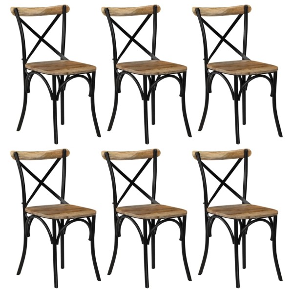 Chairs, 6 pcs., black sp., mango wood. mass., cross design