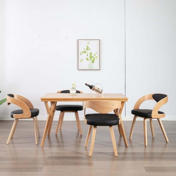Dining chairs, 4 pcs., black, curved wood. and work the skin