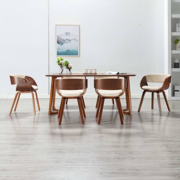 Dining chairs, 6 pcs., cream. sp., curved med. and work the skin