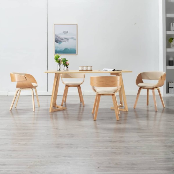 Dining chairs, 4 pcs., cream. sp., curved med. and work the skin
