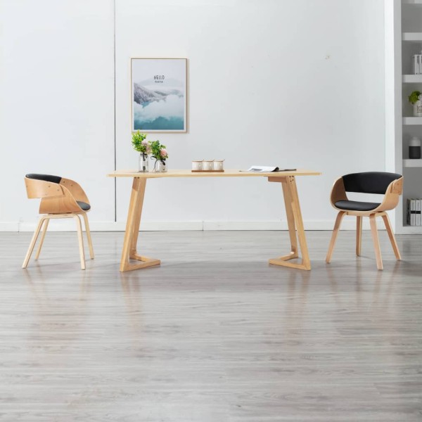 Dining room chairs, 2 pcs., black, curved wood, artificial leather