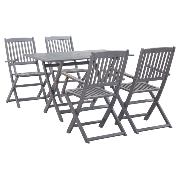Garden dining set, 5 pieces, gray, solid acacia