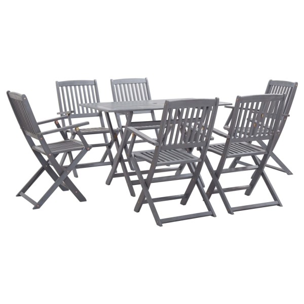 Garden dining set, 7 pieces, gray, solid acacia