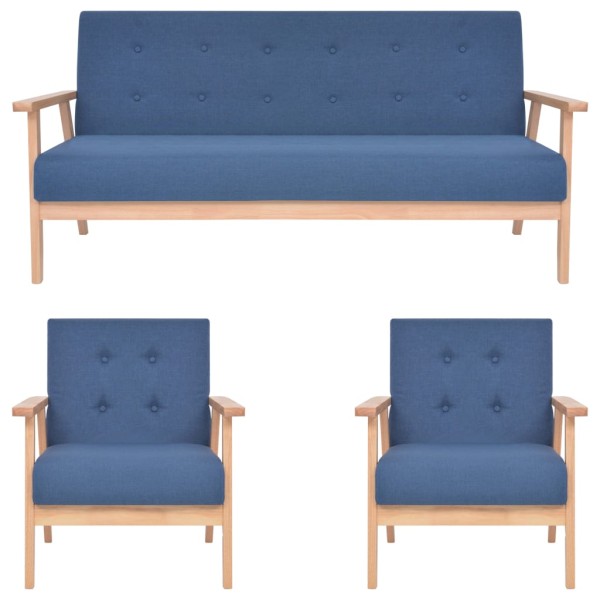 Sofa set, 3 parts, blue color, fabric