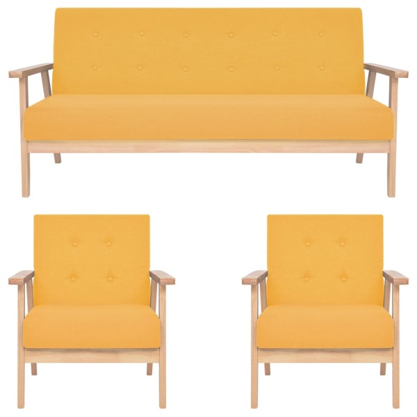 Sofa set, 3 parts, yellow, fabric