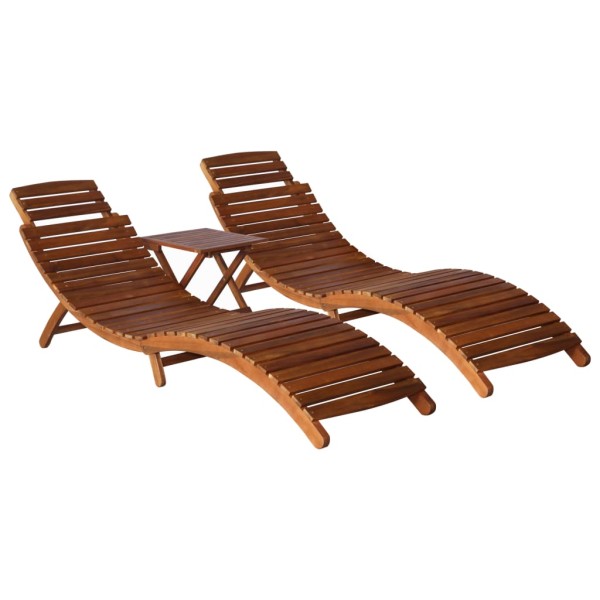 Sun lounger with tea table, 3 parts, solid acacia