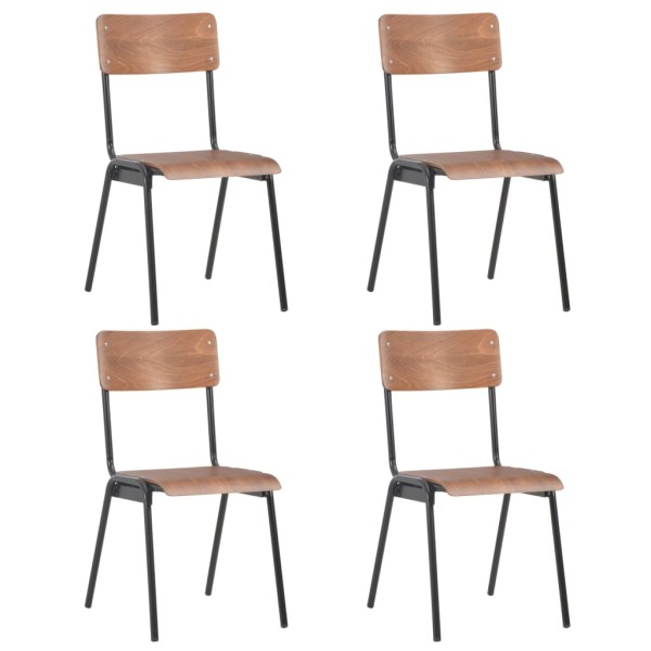 Dining room chairs, 4 pcs., brown sp., solid plywood and steel