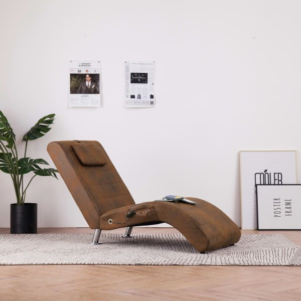 Massage bed with pillow, brown, artificial leather